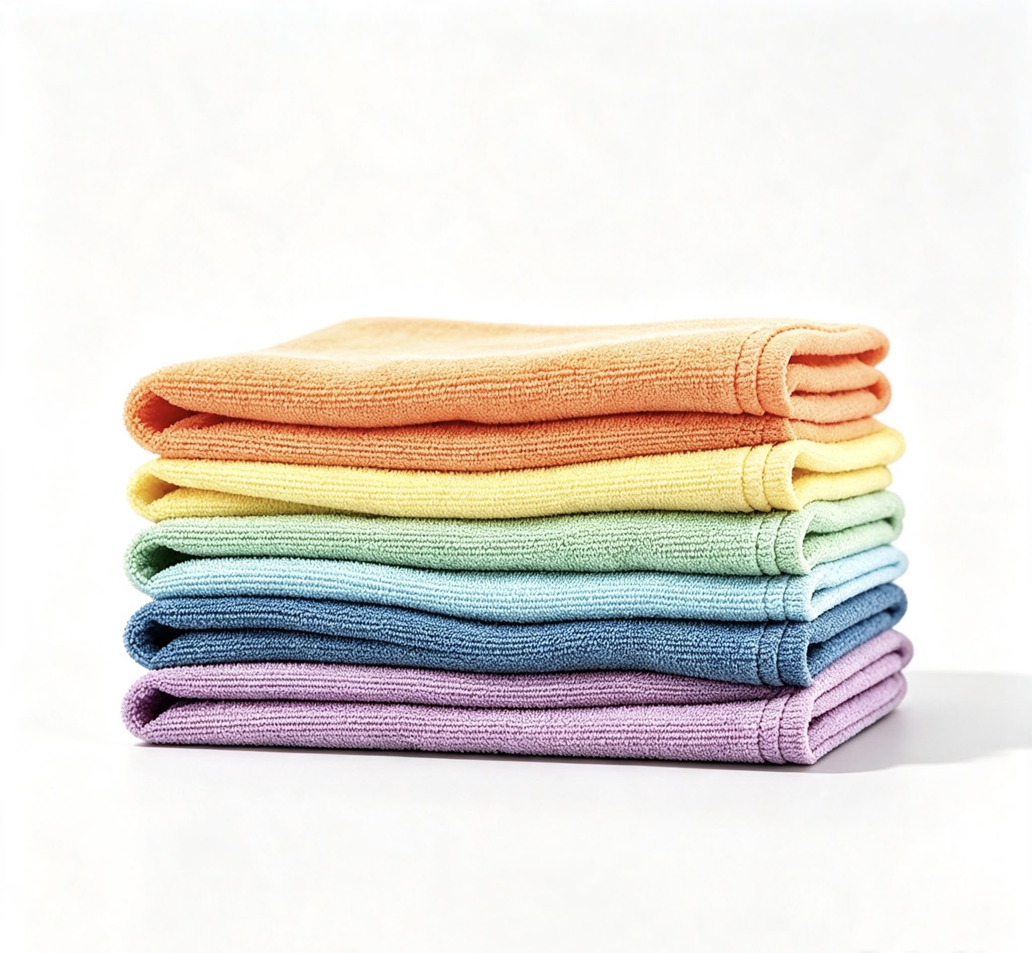 Stack of microfibre cloths in ten colours